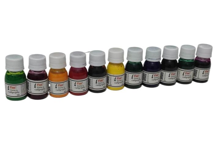 Openness - 11 Colors Calligraphy Inks - Black, Blue, Green, Orange, Yellow, Red, Brown, Light Green, Dark Green, Ash Pink & Pink - Multi Color For Drawing - Calligraphy - Art &  Craft - Painting