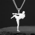 My Shape Karate Men Taekwondo Pendant Necklaces Martial Arts Jiu Jitsu High Kick Sports Charm Chain Stainless Steel Jewelry Gift. 