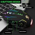 Gaming mouse Limeme with 6 Programmable Buttons - 7 light rgb gaming mouse usb wired with side buttons - for pc, laptop, pubg mobile, free fire. minecraft  - Black & White. 