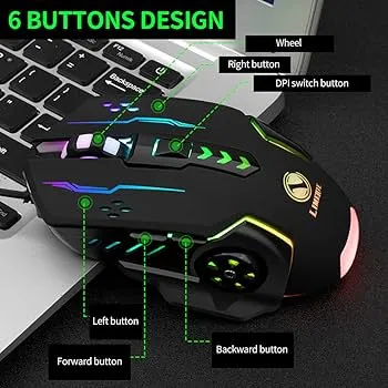 Limeide 6-Button Wired RGB Gaming Mouse with USB Side Buttons for PC ...