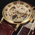 Luxury Skeleton Transparent Watch | Dual-Sided Glass | Elegant Leather Strap Timepiece for Men & Boys. 
