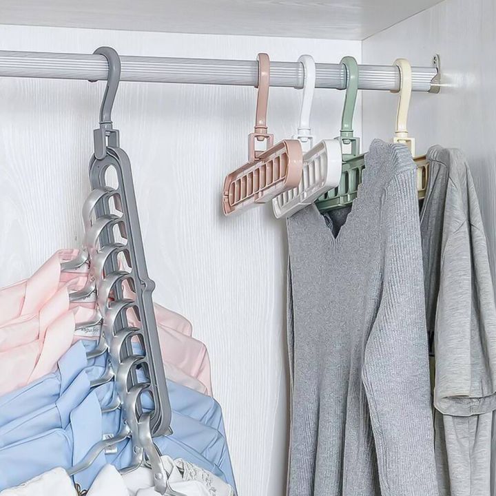 Multiple Clothes Hanger Space Saving Wardrobe Organizer with 9 Holes for Shirts and Pants