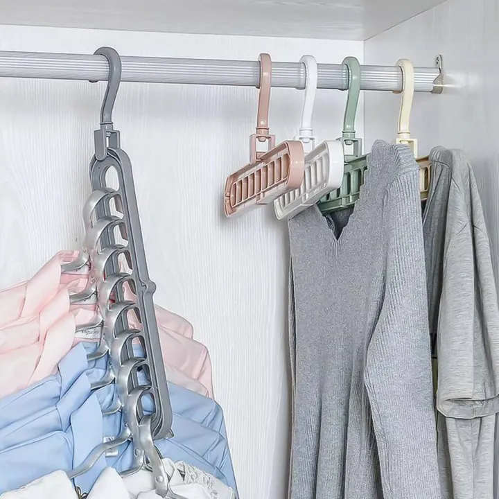 Multiple Clothes Hanger Space Saving Wardrobe Organizer with 9 Holes for Shirts and Pants