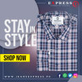 Tealish Blue with Redish color Check Formal Shirt for men Long Sleeves 100% cotton. 