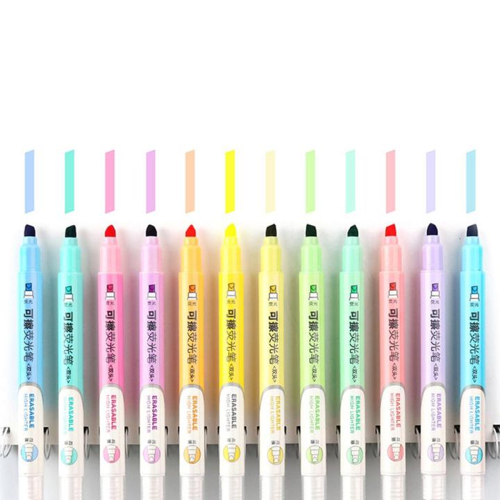 6Pcs Erasable Highlighters Pastel Markers Dual Tip Fluorescent Pen For Art Drawing Doodling Marking School Office Stationery