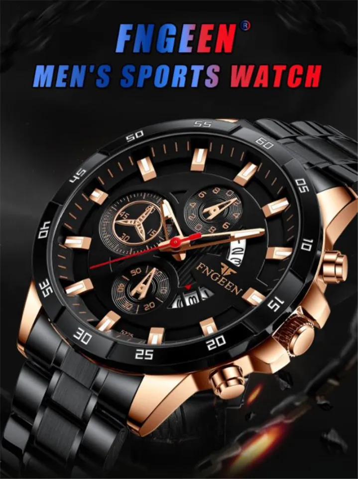 FNGEEN Fashion Mens Watches Luxury Chronograph Full Steel Waterproof Quartz Watch Men Date Sports Clock Wrist Watch Daraz.pk