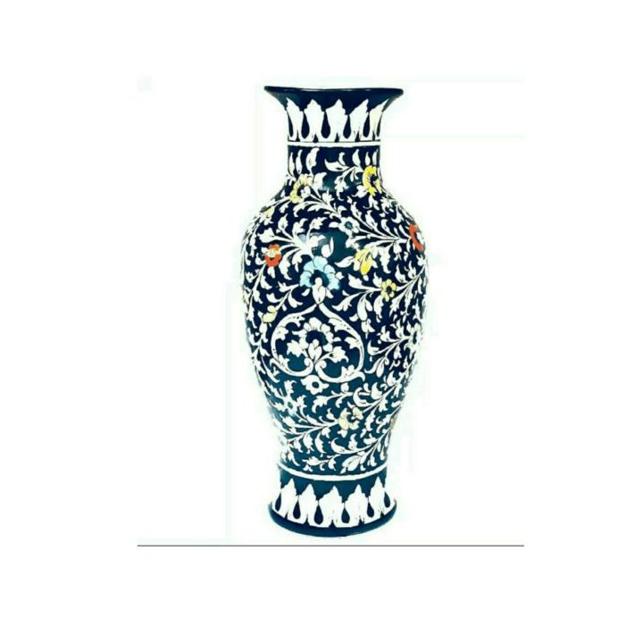 Blue%20pottery%20Flower%20Vase%20Hand%20Crafted%20Hand%20painted,%20Height:17"%20,%20Max%20Diameter%20(Width):%209"%20-%20Image%203