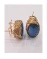 Oval Stud Earings (Blue). 