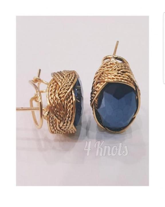 Oval Stud Earings (Blue)