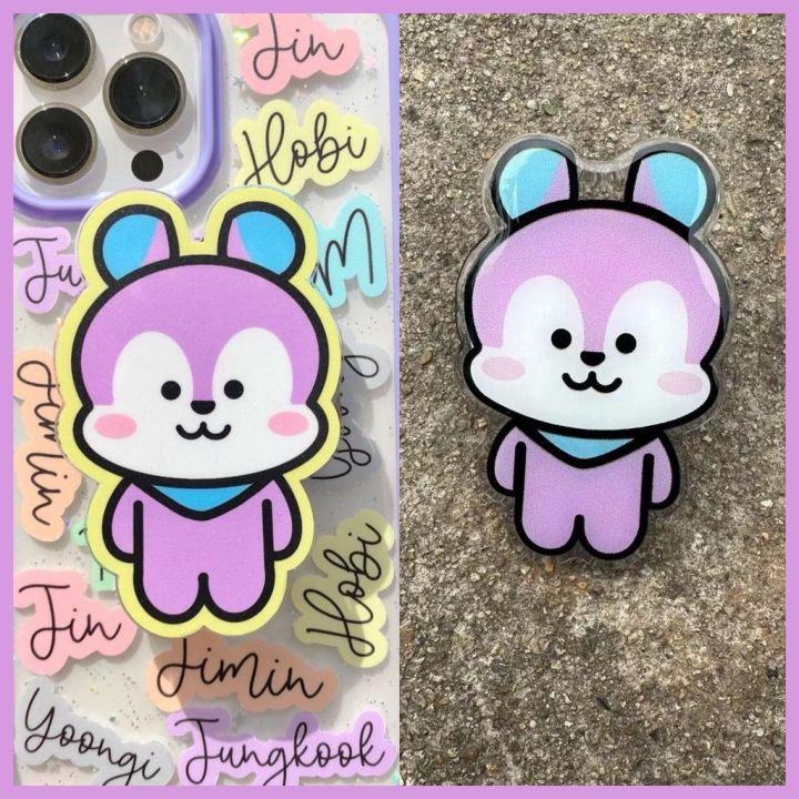 Kpop Idol BTS BT21 jhope design inside Mang acrylic phone holder griptok phone grip telescopic support