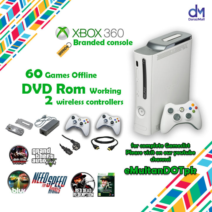 Xbox 360 Console JTAG 60 Offline Games 2 wireless Controller With All Accessories Daraz.pk