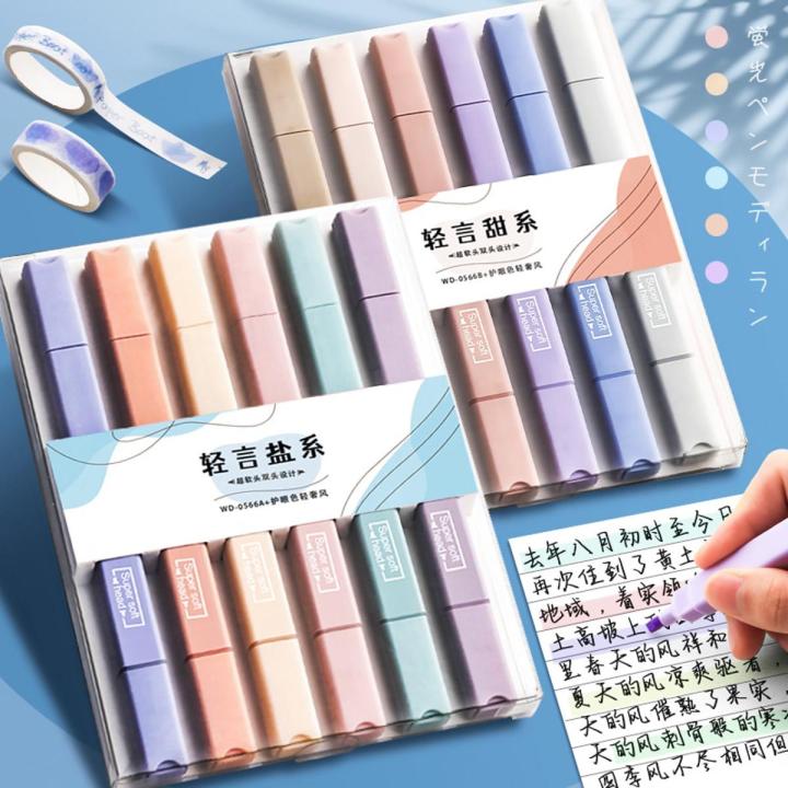 【HOT】 6 PCS Double Head Highlighters Pen Set Colored Markers Kawaii Cute Pastel For Kids Stationery Aesthetic Office School Supplies