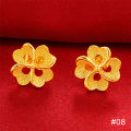 EB Saudi Gold Rose Hollow-out Ear Stud Fashion Female Simple Love Heart Design Earrings Gold Clover Jewelry Women Accessories. 