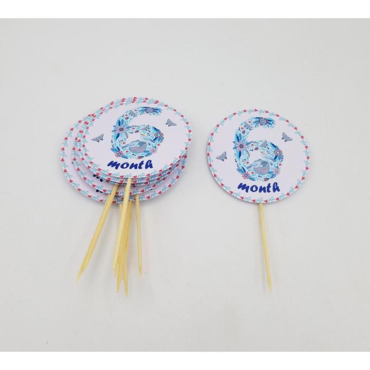 6 MONTHS CUPCAKE TOPPERS PACK OF 10 CUPCAKE TOPPERS