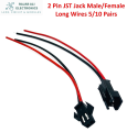 (Pairs Of 5/10) JST 2 Pin Battery Connector Plug Female & Male With Wire Used Battery, Toys Long Wire. 