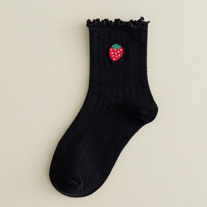 【Atoztide Store】lady cartoon embroidery socks Japanese style print banana avocado cherry girl kawaii funny women socks