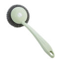 Stainless Steel Wire Ball Brush With Long Handle Kitchen Hanging cleaning brush pan Kitchen Dish handle Washing Tool. 