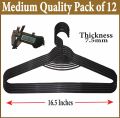 Hangers for Clothes Heavy Duty Large Full Big Size Normal Medium Top Premium Quality Durable Coat Hangers Lightweight for Childs Woman Man Children Boys Girls baby Clothes Black Color Plastic Hangers l Space Saving Laundry Cupboard Pack of 12 Nashwa. 