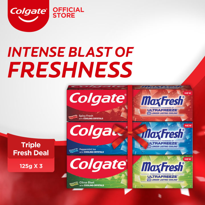 Triple Fresh Deal - Colgate MaxFresh Spicy Fresh + Peppermint Ice + Citrus Blast 125g x 3