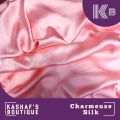 KB Peach Pink Color Charmeuse Silk / Shamooz Silk for Shirt or Trouser for ladies / Girls UnStitched Plain. 