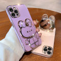 For Honor X7b / Honor X7A / Honor X7 4G Back Cover with Cute Rabbit Makeup Mirror Stand Luxury 6D Plating Square Frame Phone Case Shiny Holder Soft Silicone Protective Cases Pouch Girls. 