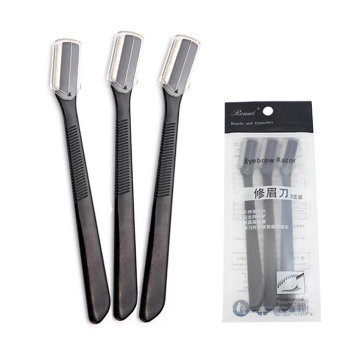 3pcs/set Eyebrow Trimmer Facial Hair Remover Women Eyebrow Razor Safety Shaper With Cap Black Cosmetics