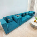 Sky Blue 4 Seater Velvet Sofa Set for Living Room - Traditional & Modern Sofas - Elegant and Comfortable Home Decor Furniture - Plush Seating with Stylish Design - Ideal for Family and Guests. 