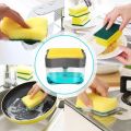 Dish Soap Dispenser for Kitchen Soap Pump Dispenser 2 in1 Sponge Holder, Instant Refill Durable Rustproof Counter Top Sink Dispenser, (Grey). 