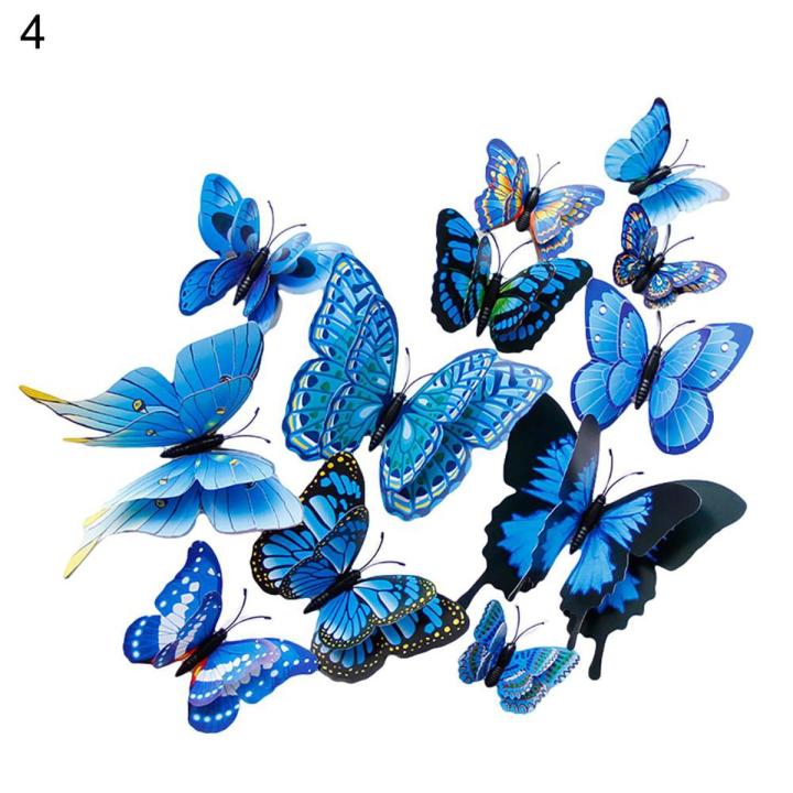 12Pcs 3D Two-Layer Colorful Artificial Butterflies Adhesive Magnet Wall Sticker