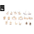 LI 9 Pairs Women Ear Studs Lady Fashion Earrings Set Artificial Diamond Inlaid Star Moon Round Love Shape. 
