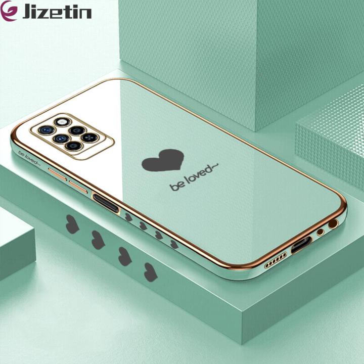 Jizetin (Free Lanyard) for Infinix Note 10 Pro / Note 10 Pro NFC Back Cover Heart loved Luxury 6D Plating Case Side Pattern Soft Silicone Square Phone Cases