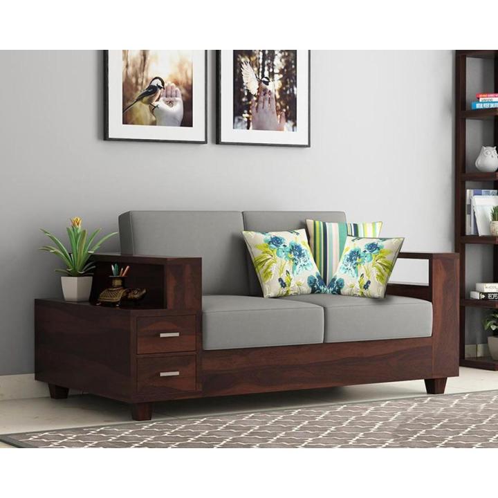 Solace 2 Seater with Cushion Wooden Sofa (Walnut Finish)