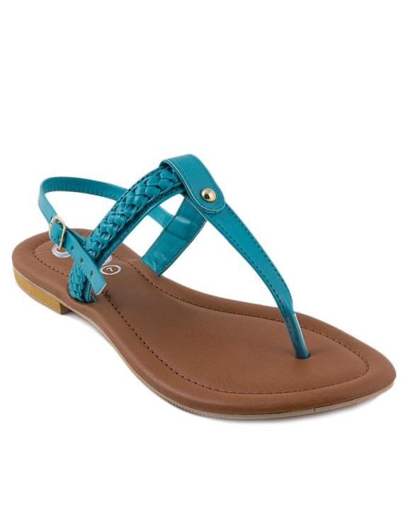 Turquoise Faux Leather Braided T-Strap Sandals