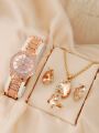 5PCS Elegant and Casual Luxury Women's Watches Rhinestone Encrusted Stainless Steel Ladies Wristwatch for Girls Luxury Stylish Watch. 