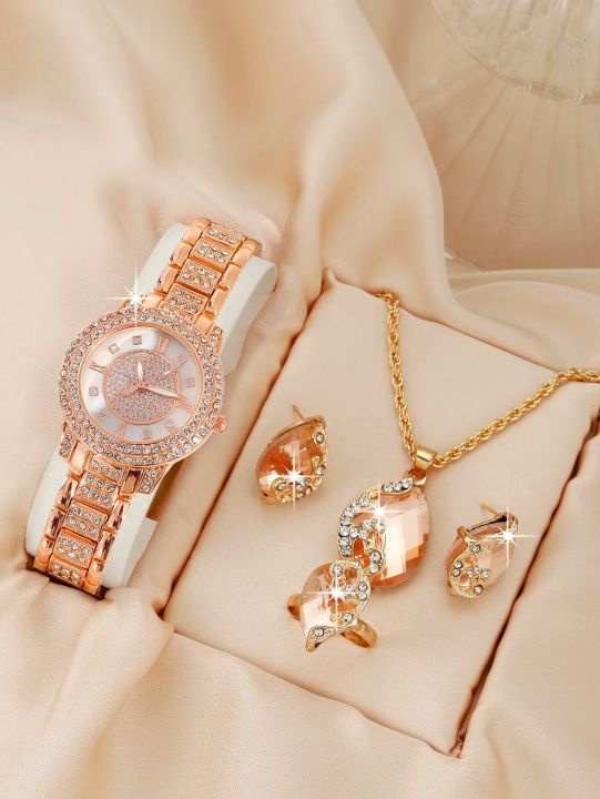 5PCS%20Elegant%20and%20Casual%20Luxury%20Women's%20Watches%20Rhinestone%20Encrusted%20Stainless%20Steel%20Ladies%20Wristwatch%20for%20Girls%20Luxury%20Stylish%20Watch%20-%20Image%208