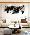 World Map Wall Clock with Whole World Maps, Planes, Human Art, Airplanes, Stars, Country & Ocean Names, World Map Wooden Wall Clock for Home and Offices, 3D Design Self Adhesive. 