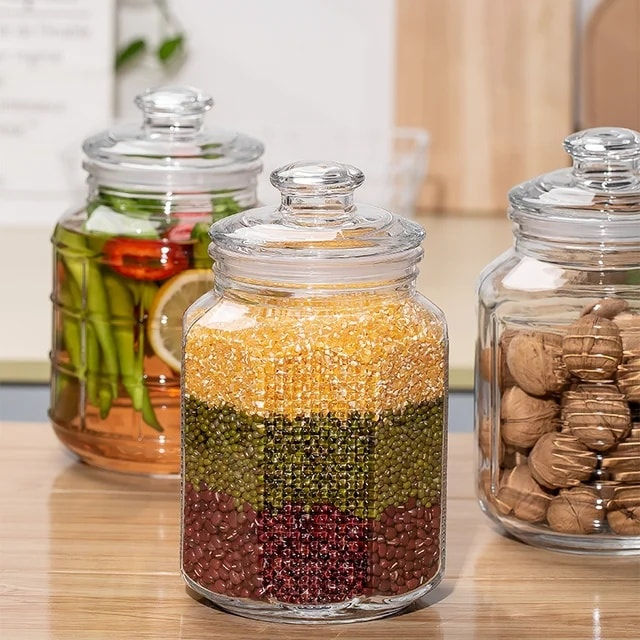 Glass Jar - 2200ml Big Size Food Storage Containers - Tea Coffee & Grocery Jar - Mason Jars - Jars for Kitchen - Sugar Container Pickle jar for Cookie with Airtight for Dried Masala - Kitchen & Dining Kitchen Storage & Accessories Kitchen Canisters & Jars