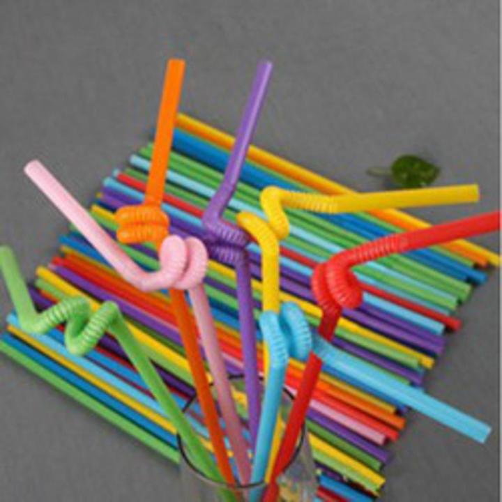 Disposable Folding Straw Flexible Plastic Straws Multi Colored Rainbow Drinking Straws (100 PCS)