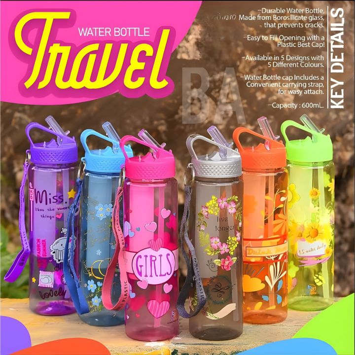 Direct Sip Travel Plastic Water Bottle with Extra Ice Cube Inner Tube (Mix/Random Color/Design)