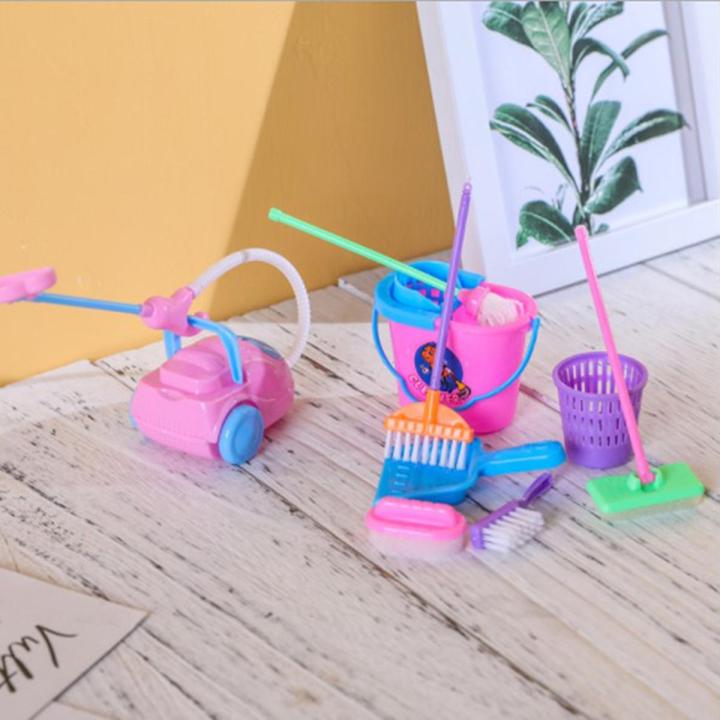 9pcs Mini Mop Broom Toys Cleaning Tools Kit Doll House Clean Toys