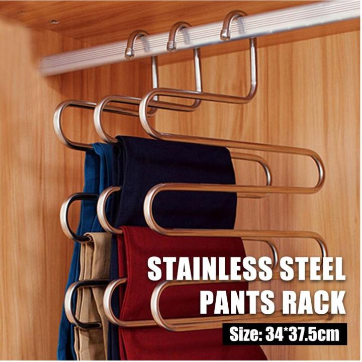 Trousers Hangers Stainless Steel Pants Hangers S-Shape Clothes Hangers Closet Space Saving for Pants Jeans Scarf Hanging Silver
