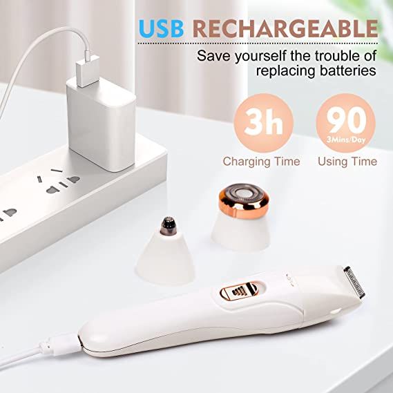 Blawless 3 in 1 Bikini Trimmer, Eyebrow Trimmer, Facial Hair Remover for Women 3 In 1, Face Shavers, Electric Razors for Women, Body Hair Removal for Pubic Hair, Face, Legs, Hand and Underarm, USB Rechargeable,