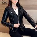 Leather Jackets Short Bomber Zipper Female Black. 