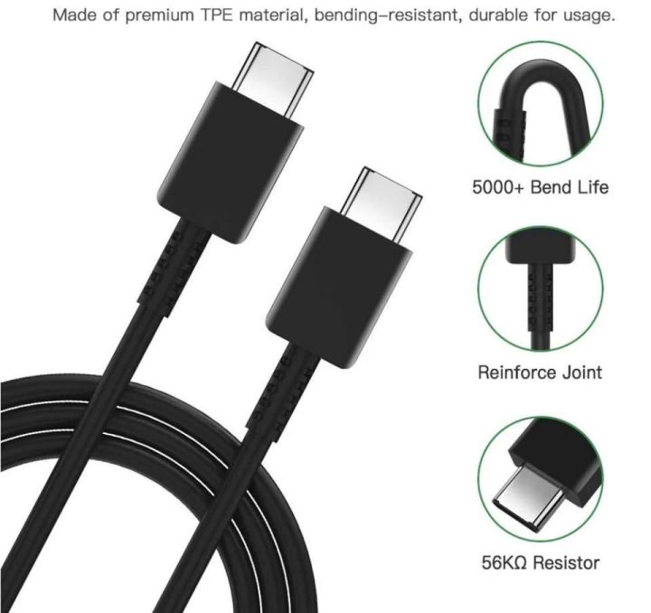 Original Samsung Super Fast Type-C to Type-C Cable 1.8m Black/White Made in China