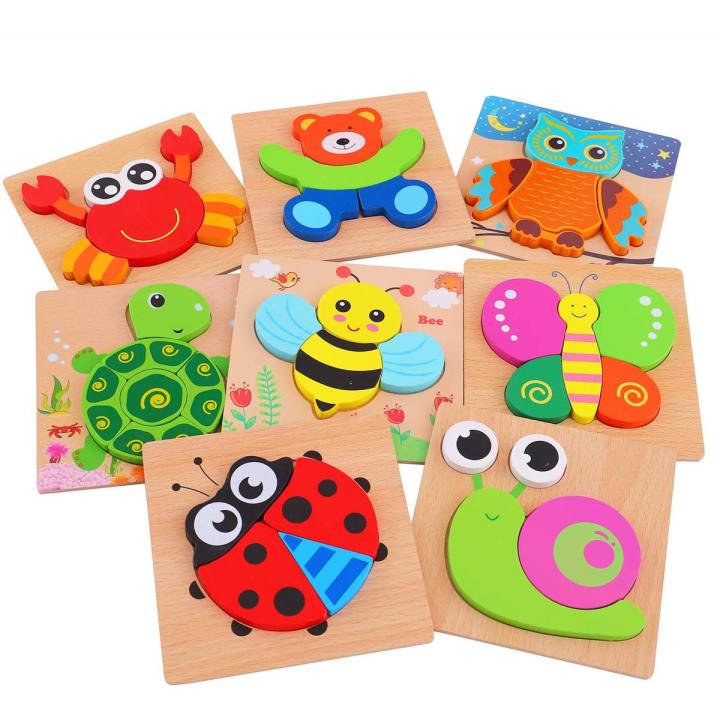 Baby Toys Wooden 3d Puzzle Tangram Shapes Early Learning Cartoon Animal ...