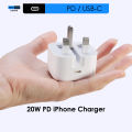 20W PD USB-C Fast Charger for iPhone and iPad 3-Pin Adapter. 