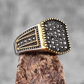 Golden Black Rhinestone Stainless Steel Mens Rings Punk Trnedy for Male Boyfriend Biker Jewelry Creativity Gift Wholesale. 