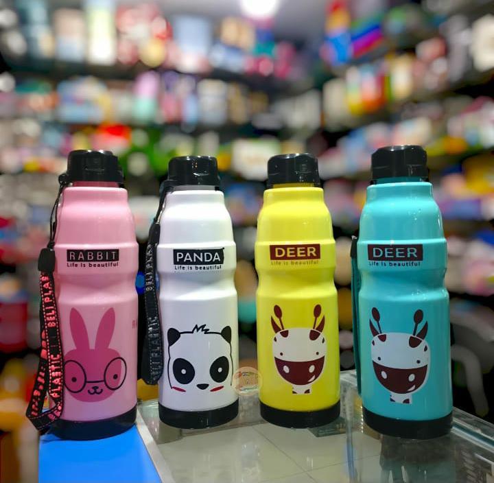 Cute Animal Cartoon Printed Kids Water Bottle With Strap Portable School Sports Water Juice Milk Bottle Drinking Bottle Juice Flask Beli Plastic BPA Free 550ml Drinking Bottle Multicolor