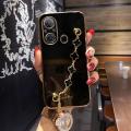 For Itel A49 / Itel A58 Back Cover with Bracelet Wristband Luxury Clover Chain 6D Plating Frame Shiny Girls Cases Soft Silicone Square Protective Mobile Phone Case. 