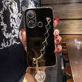 For Itel A49 / Itel A58 Back Cover with Bracelet Wristband Luxury Clover Chain 6D Plating Frame Shiny Girls Cases Soft Silicone Square Protective Mobile Phone Case. 